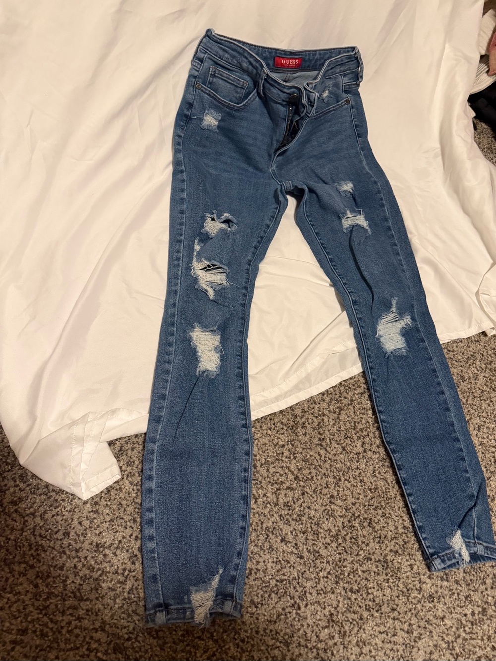 Guess Blue Distressed Skinny Jeans